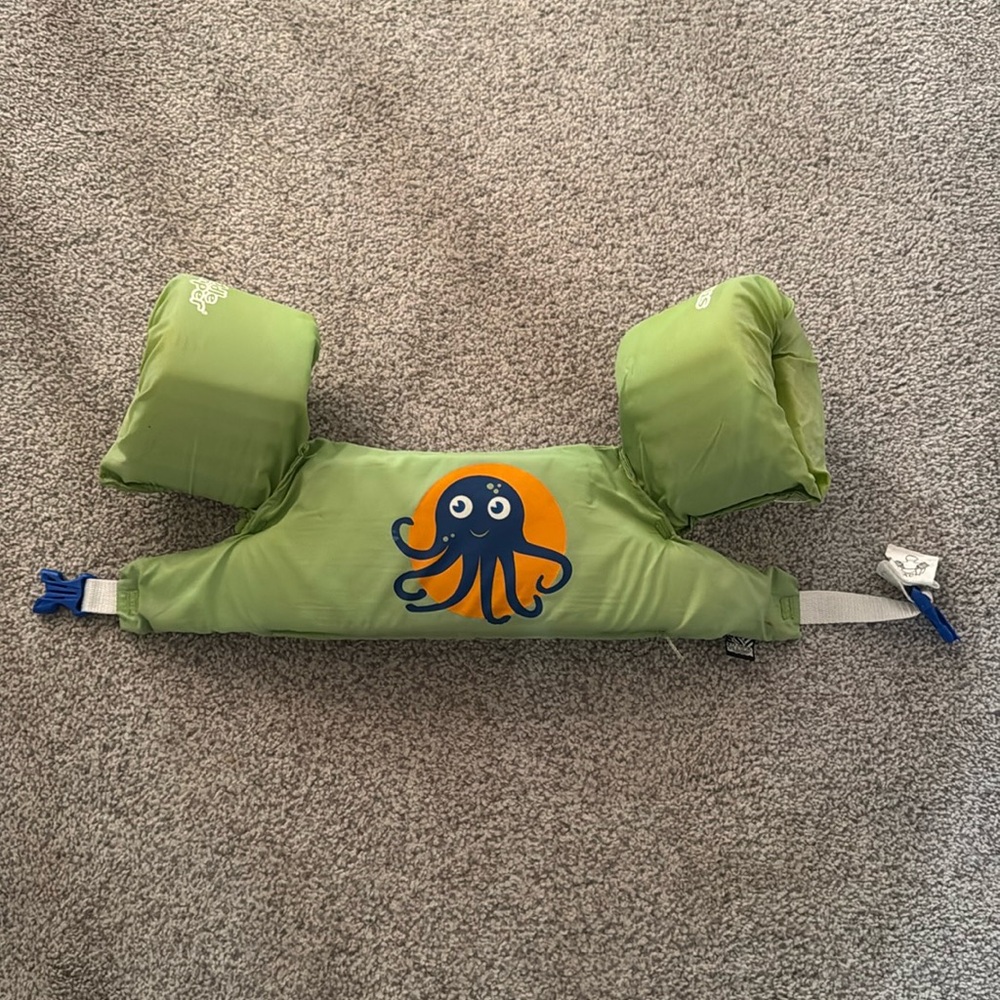 STEARNS Kids Life Jacket Lime Green with Blue Octopus Fits 30-50 lbs - Life Vest